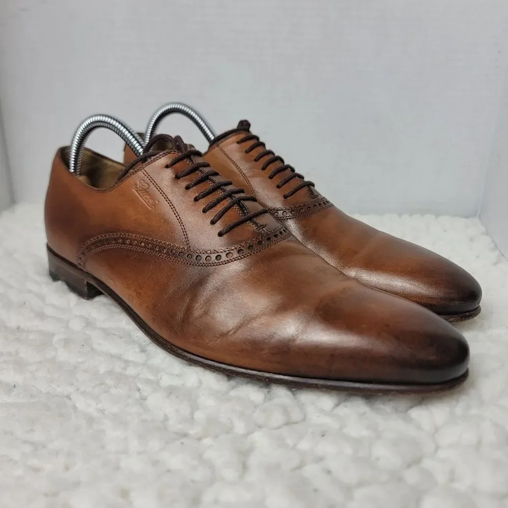 Gucci Wholecut Oxford Dress Shoes Brown Burnished Leather Made In Italy Mens 7